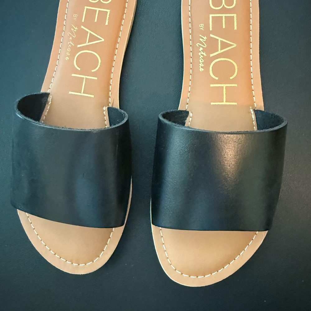Black Beach Slides Sandals by Matisse